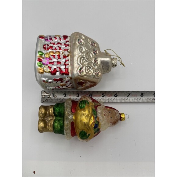 Vintage Hand Blown Glass Christmas Ornaments Lot Santa Clause Gingerbread House - Picture 15 of 15